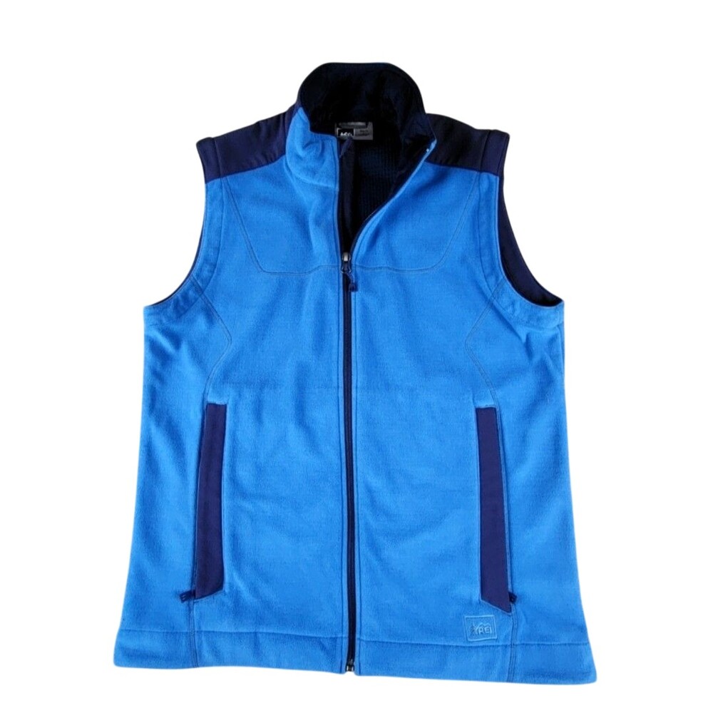 REI Vest Mens Medium Blue Fleece Full Zip Pockets Hiking Outdoor Layer Warm